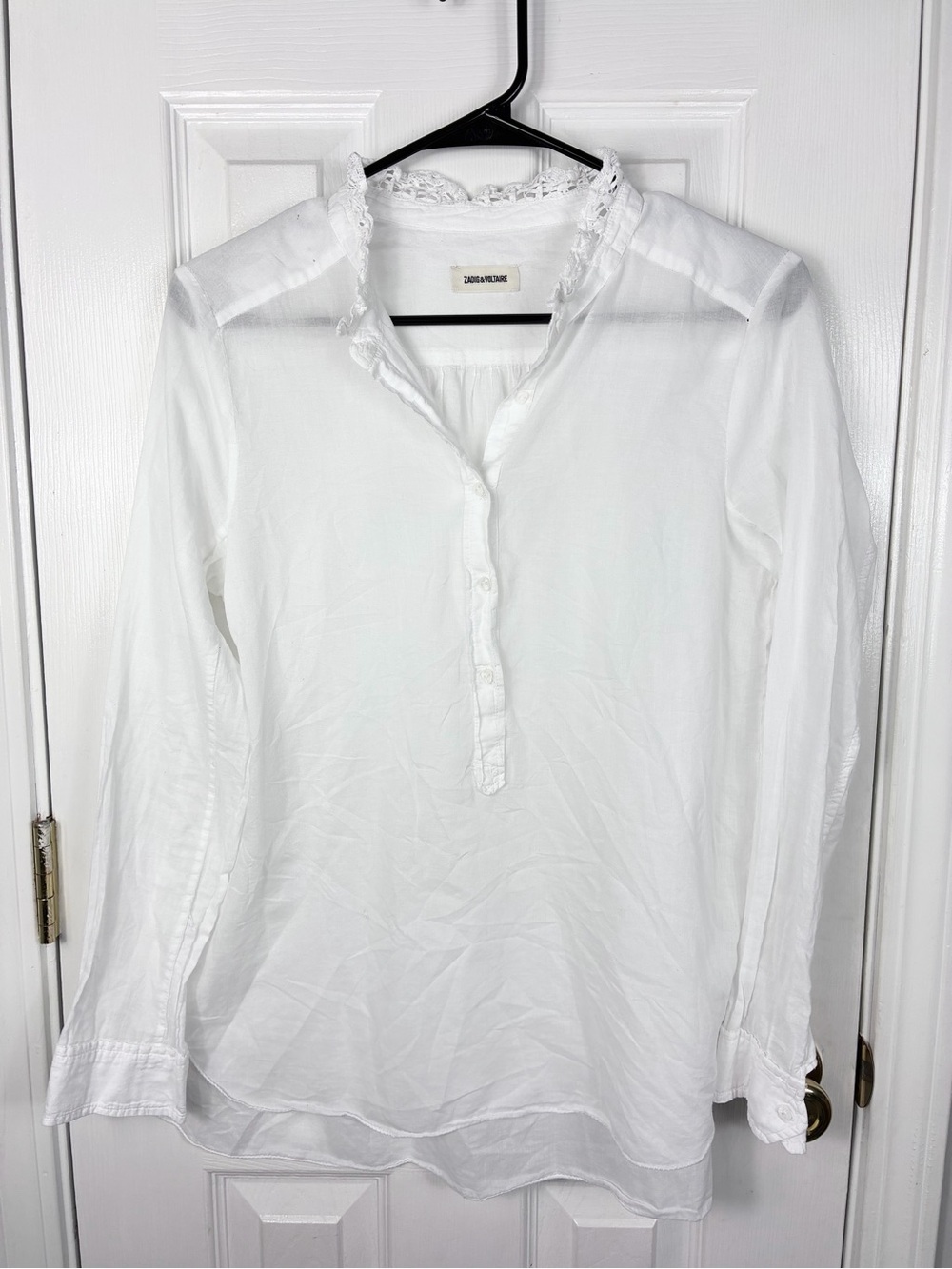 Zadig & Voltaire White Lace Trim Collar Skull Buttons Blouse Size XS